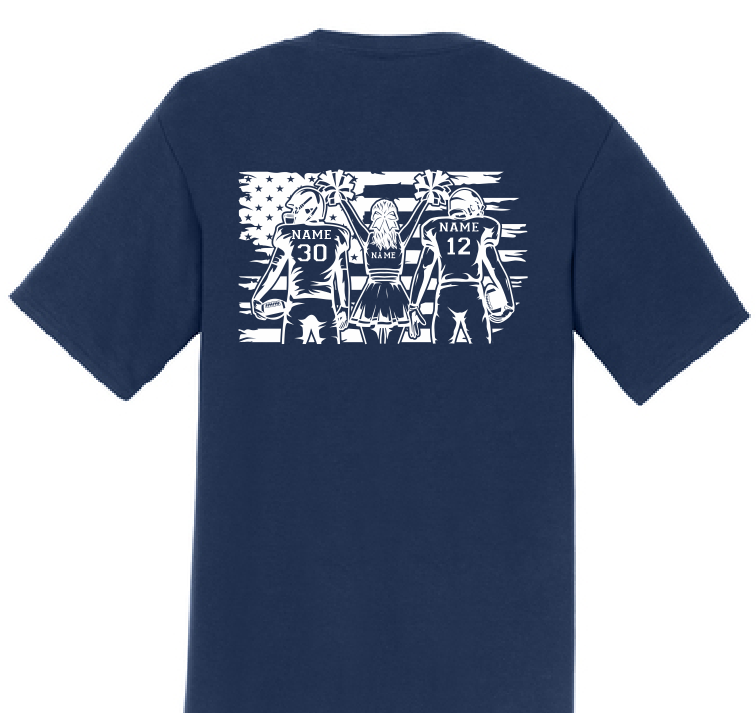 GT CVC T-Shirt Cheer/Football With Unique Back Personalization