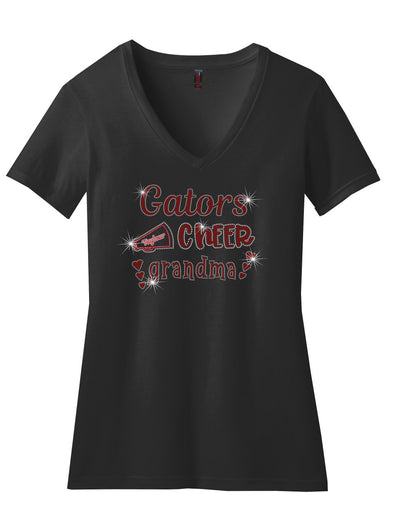 V-Neck T-Shirt for Grandma's With Cheer and Football Sparkle Designs AG