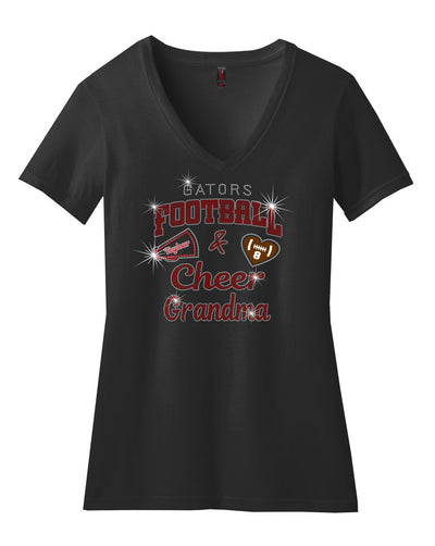 V-Neck T-Shirt for Grandma's With Cheer and Football Sparkle Designs AG