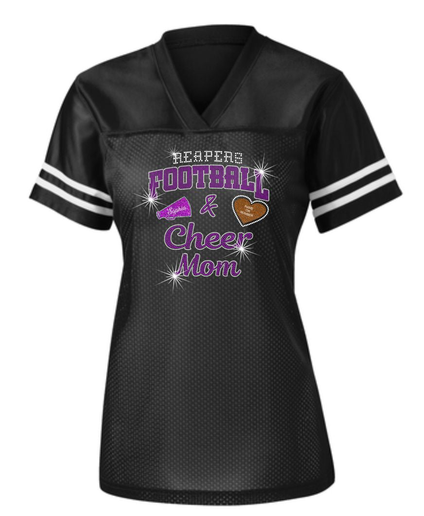 PYTF Ladies Mesh Jersey With Football and Cheer Mom Designs