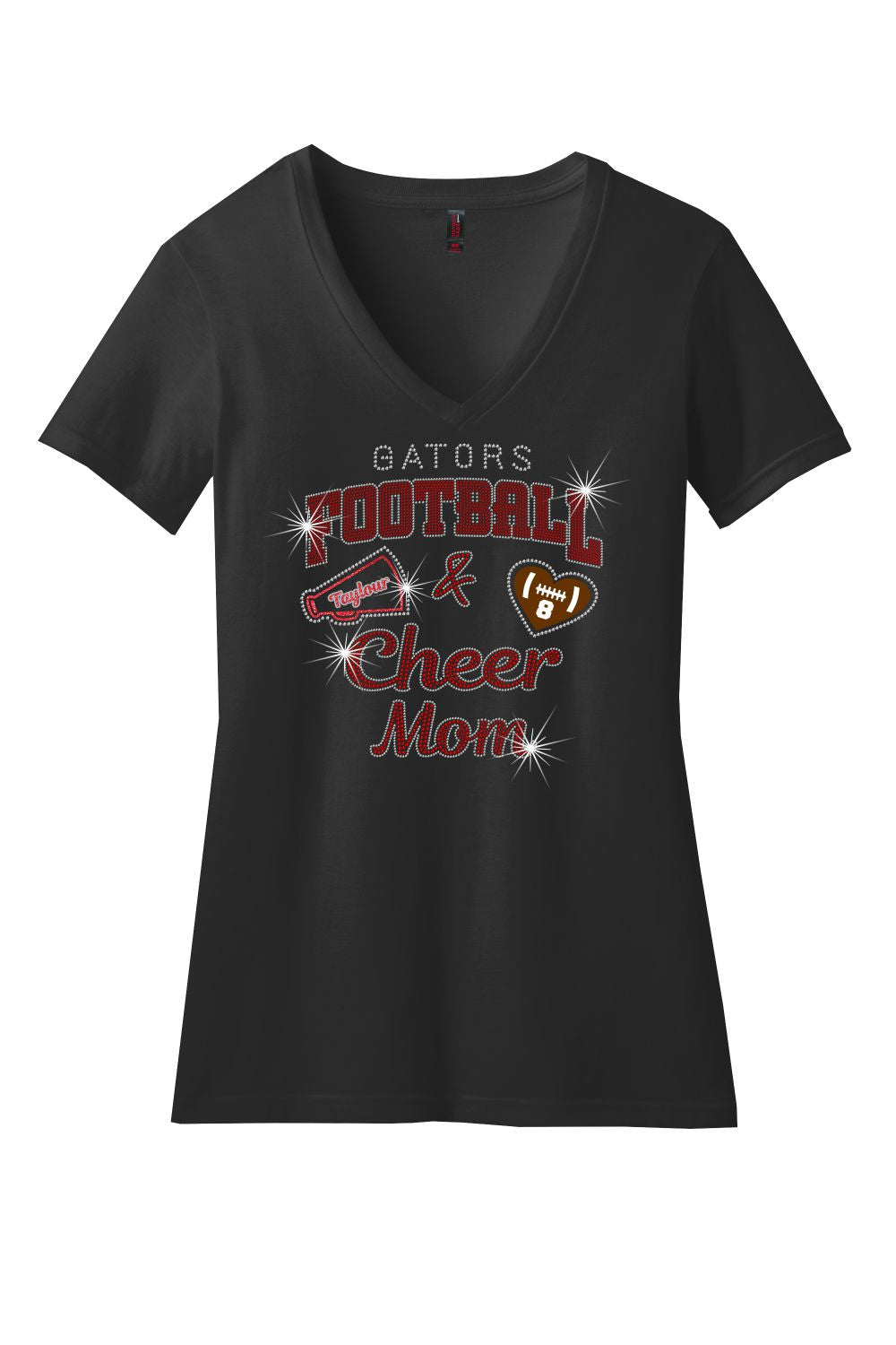 Gator's V-Neck T-Shirt For Mom's With Football and Cheer Sparkle Designs AG