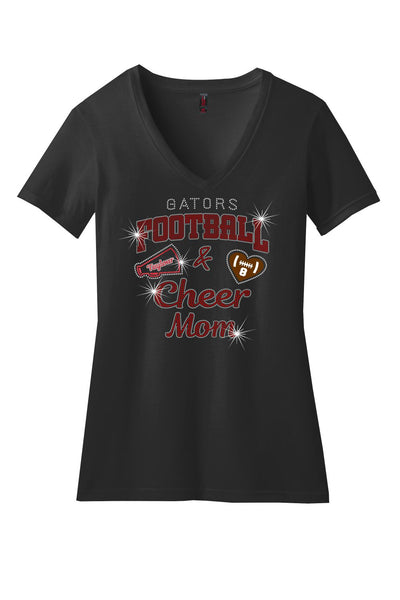 Gator's V-Neck T-Shirt For Mom's With Football and Cheer Sparkle Designs AG