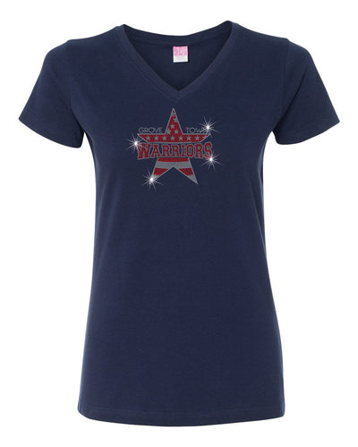 GT Warriors V-Neck T-Shirt With Football and Cheer Mom Designs