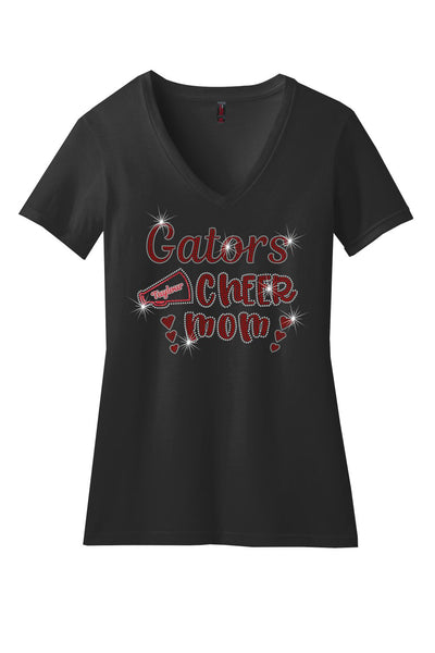 Gator's V-Neck T-Shirt For Mom's With Football and Cheer Sparkle Designs AG