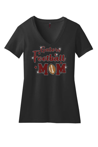 Gator's V-Neck T-Shirt For Mom's With Football and Cheer Sparkle Designs AG