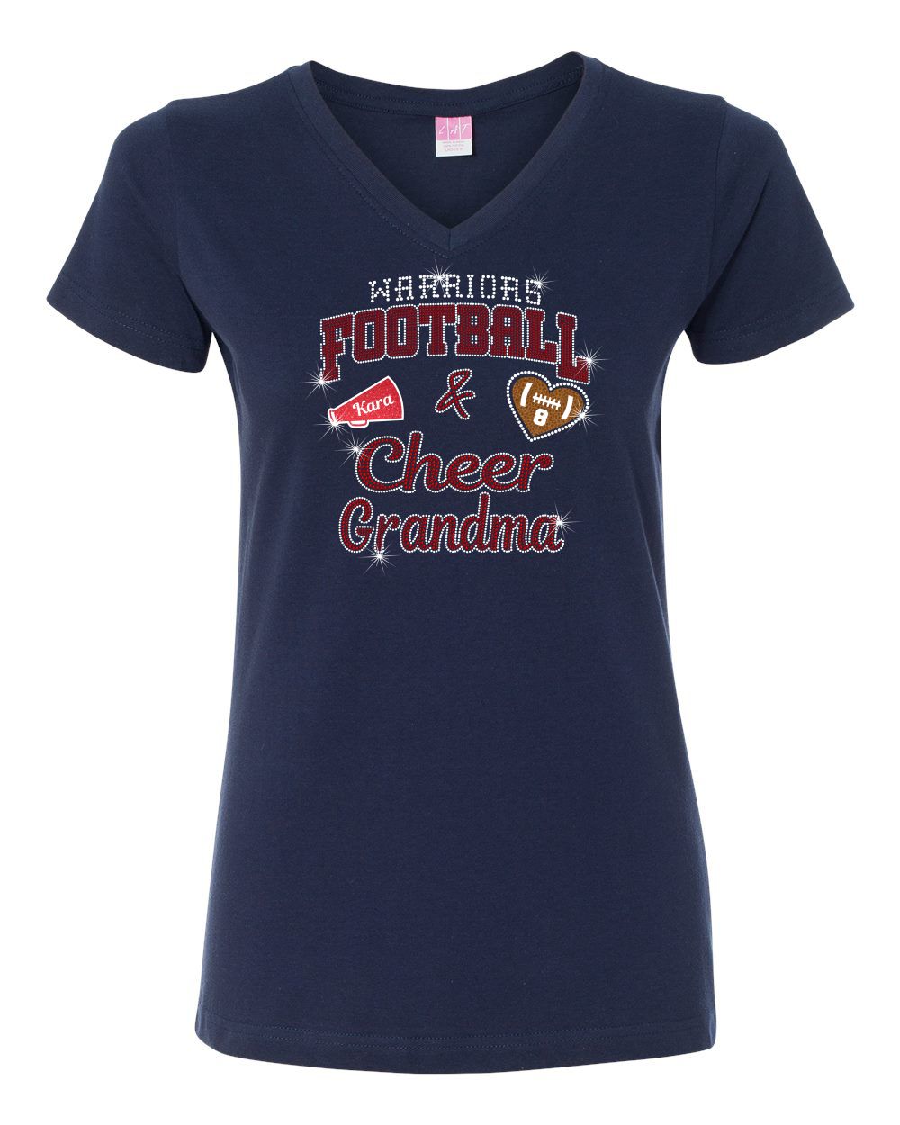 GT V-Neck T-Shirt With Football & Cheer Grandma Designs