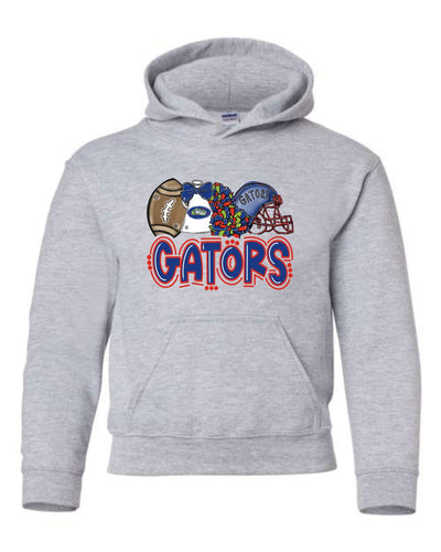 Gator's Adult and Youth Unisex Hoodie With Football and Cheer Silk Screen Designs AG